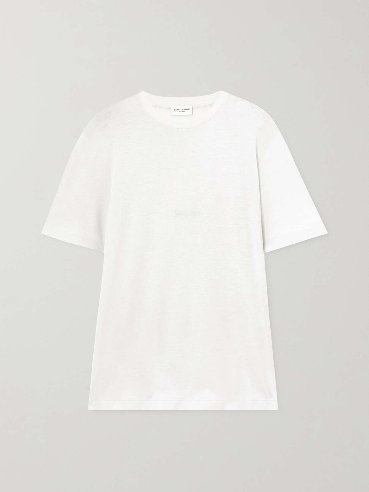 SAINT LAURENT - Embroidered Cotton T-shirt - Ivory