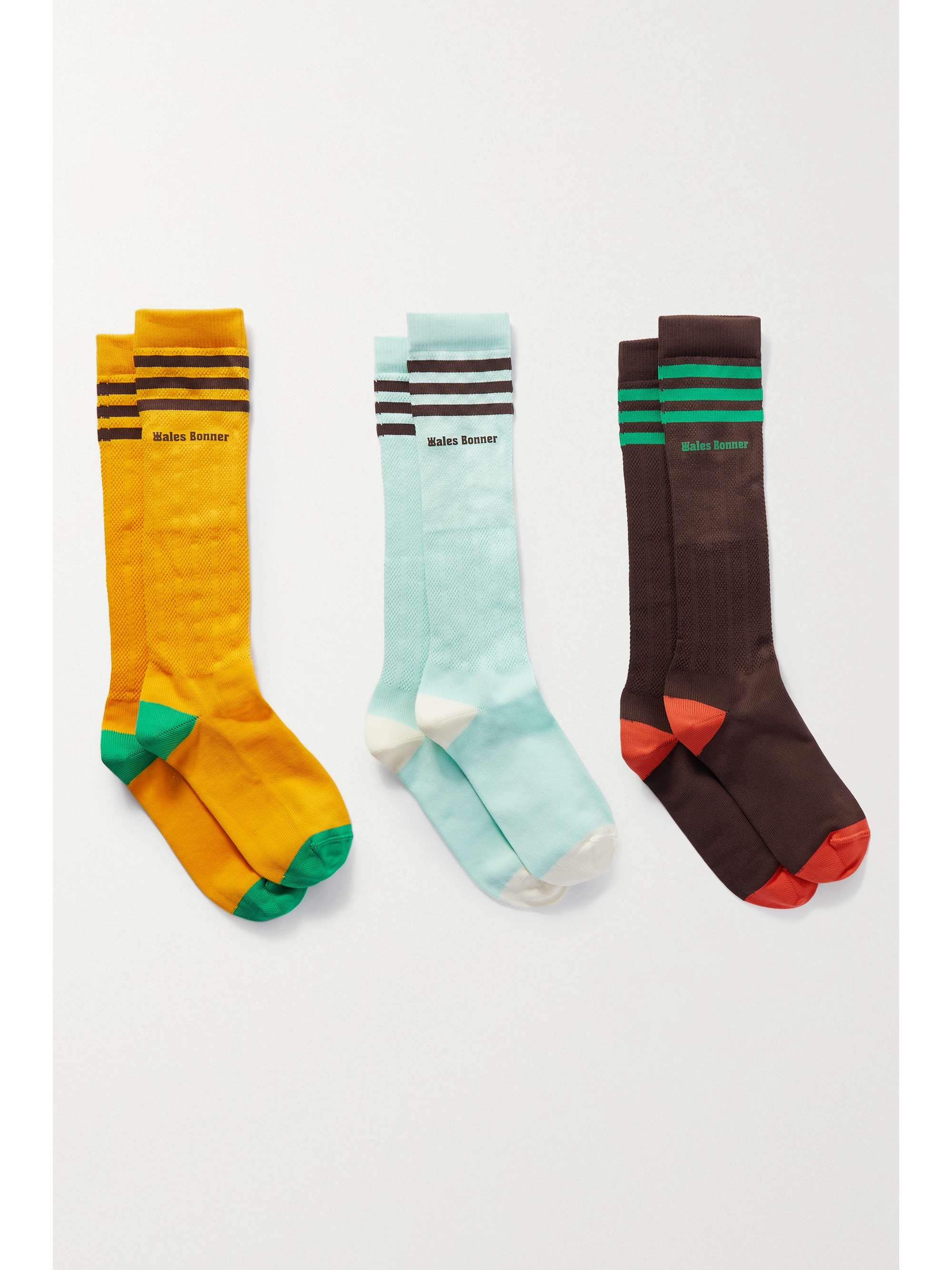 på trods af patrice Selvrespekt ADIDAS ORIGINALS + Wales Bonner set of three striped recycled  pointelle-knit socks | NET-A-PORTER