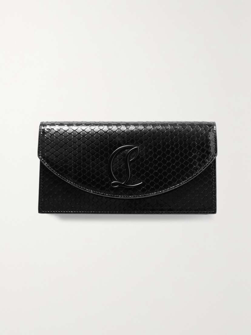 Christian Louboutin Loubi54 Embellished Snake-effect Patent-leather Clutch