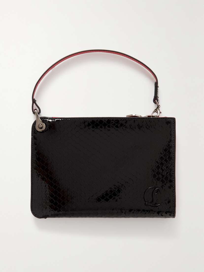 Christian Louboutin Embellished Snake-effect Patent-leather Pouch