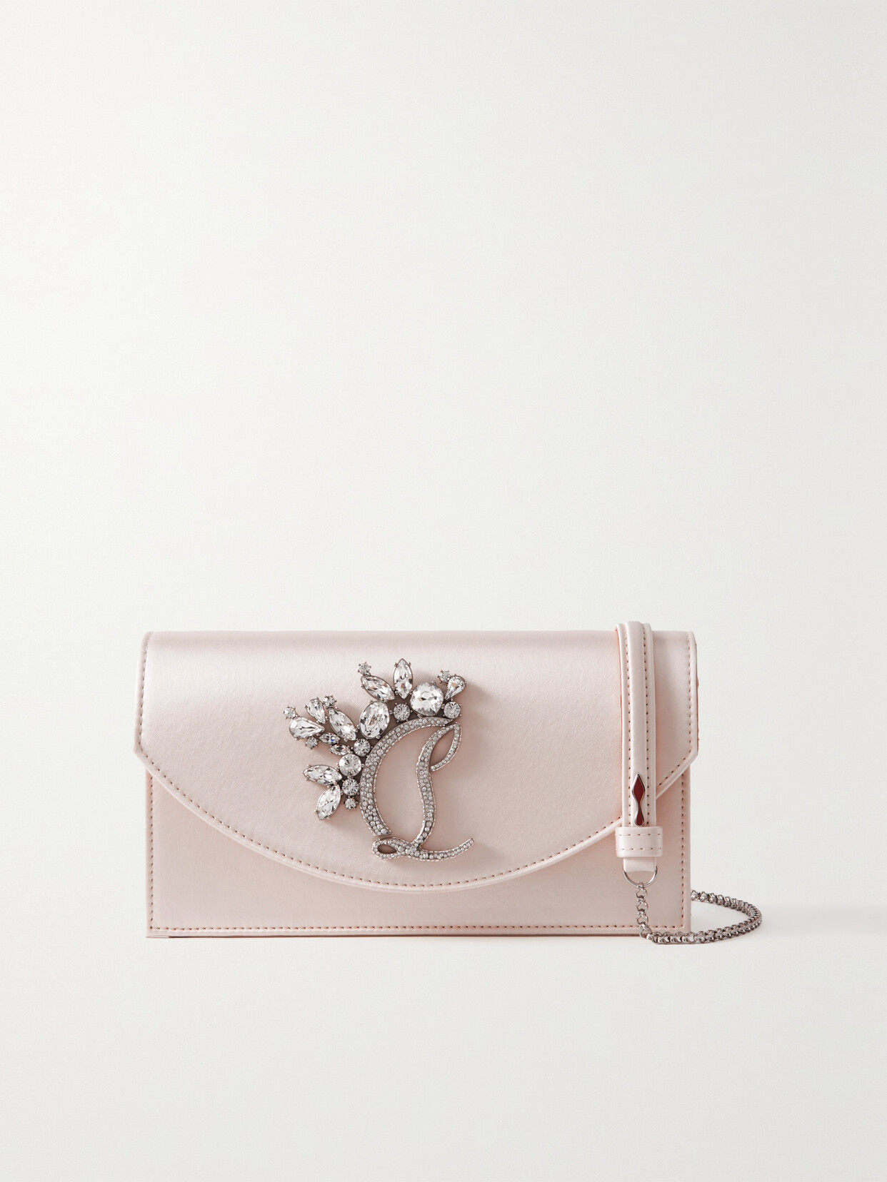 Christian Louboutin Loubi54 Crystal-embellished Satin Shoulder Bag In Silver
