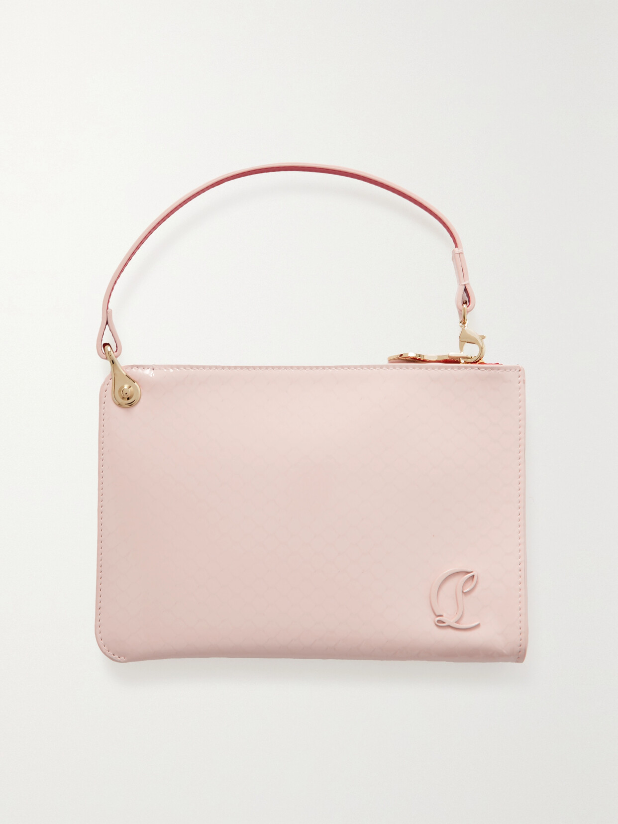 Christian Louboutin - Embellished Snake-effect Patent-leather Pouch - Neutrals