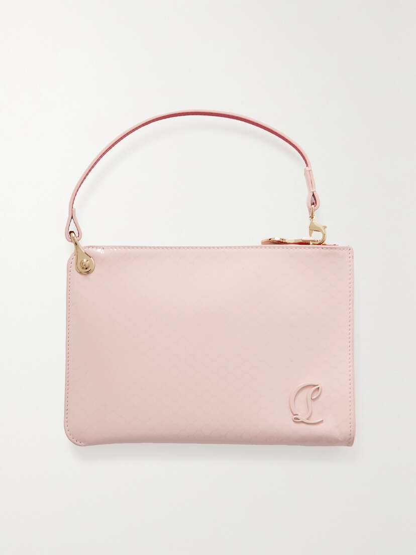 Christian Louboutin Embellished Snake-effect Patent-leather Pouch