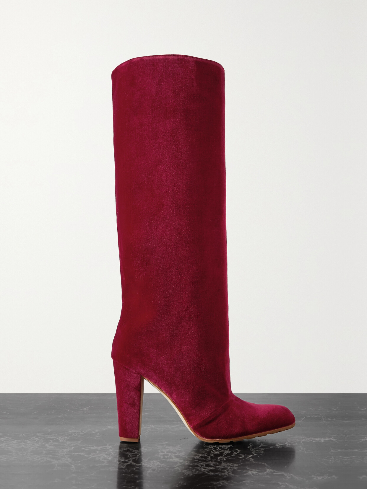 Manolo Blahnik Garder 45 Velvet Knee Boots In Burgundy