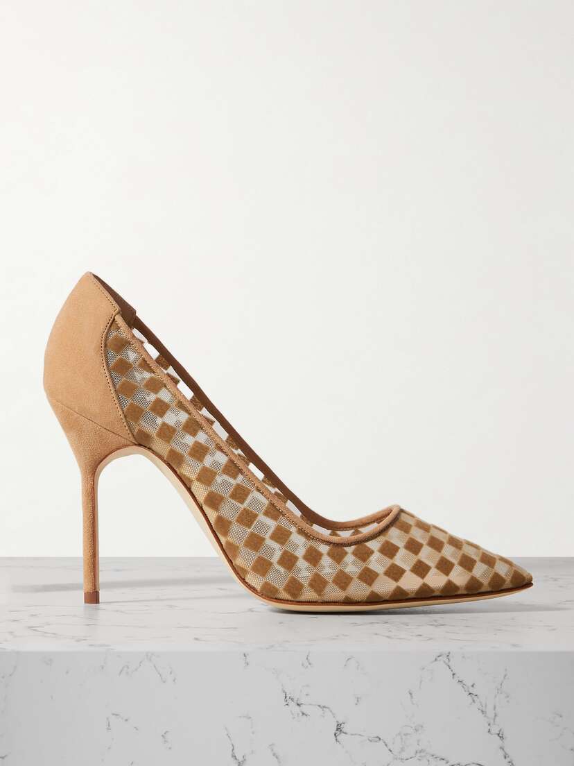 Manolo Blahnik Bbla 105 Suede And Flocked Mesh Pumps