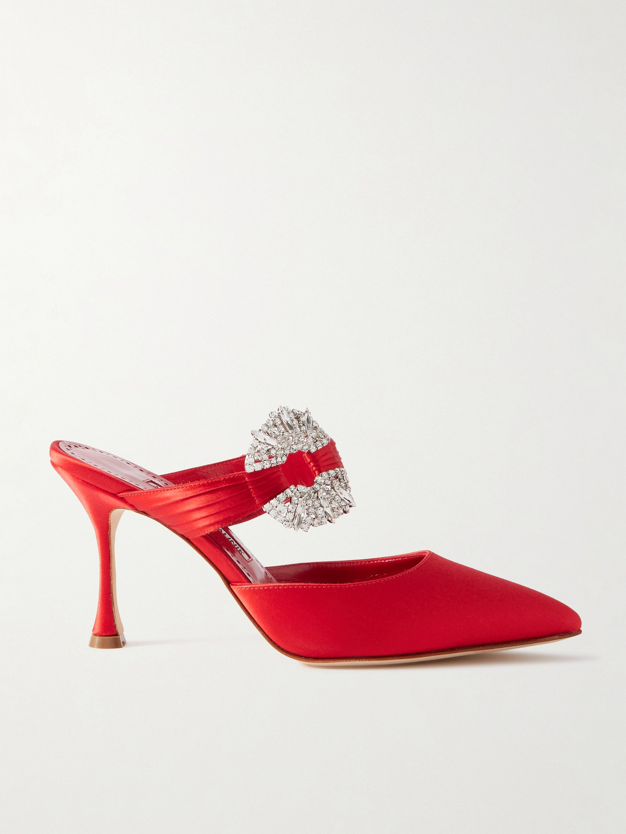 Manolo Blahnik Maidugura 90 Crystal-embellished Satin Mules In Red