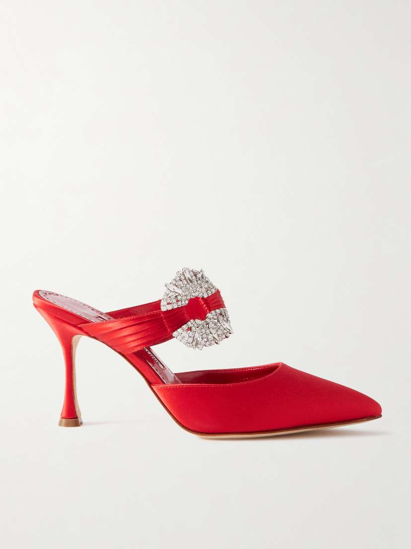 Manolo Blahnik Maidugura 90 Crystal-embellished Satin Mules