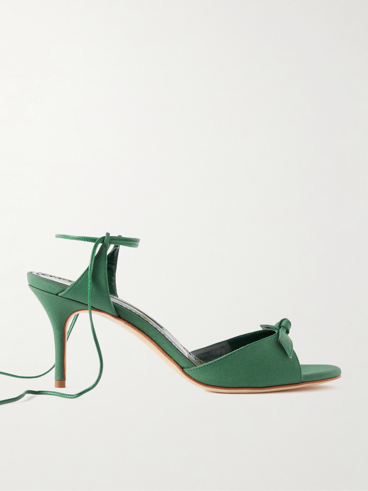 Manolo Blahnik Potasia 70 Bow-embellished Crepe De Chine Sandals In Green