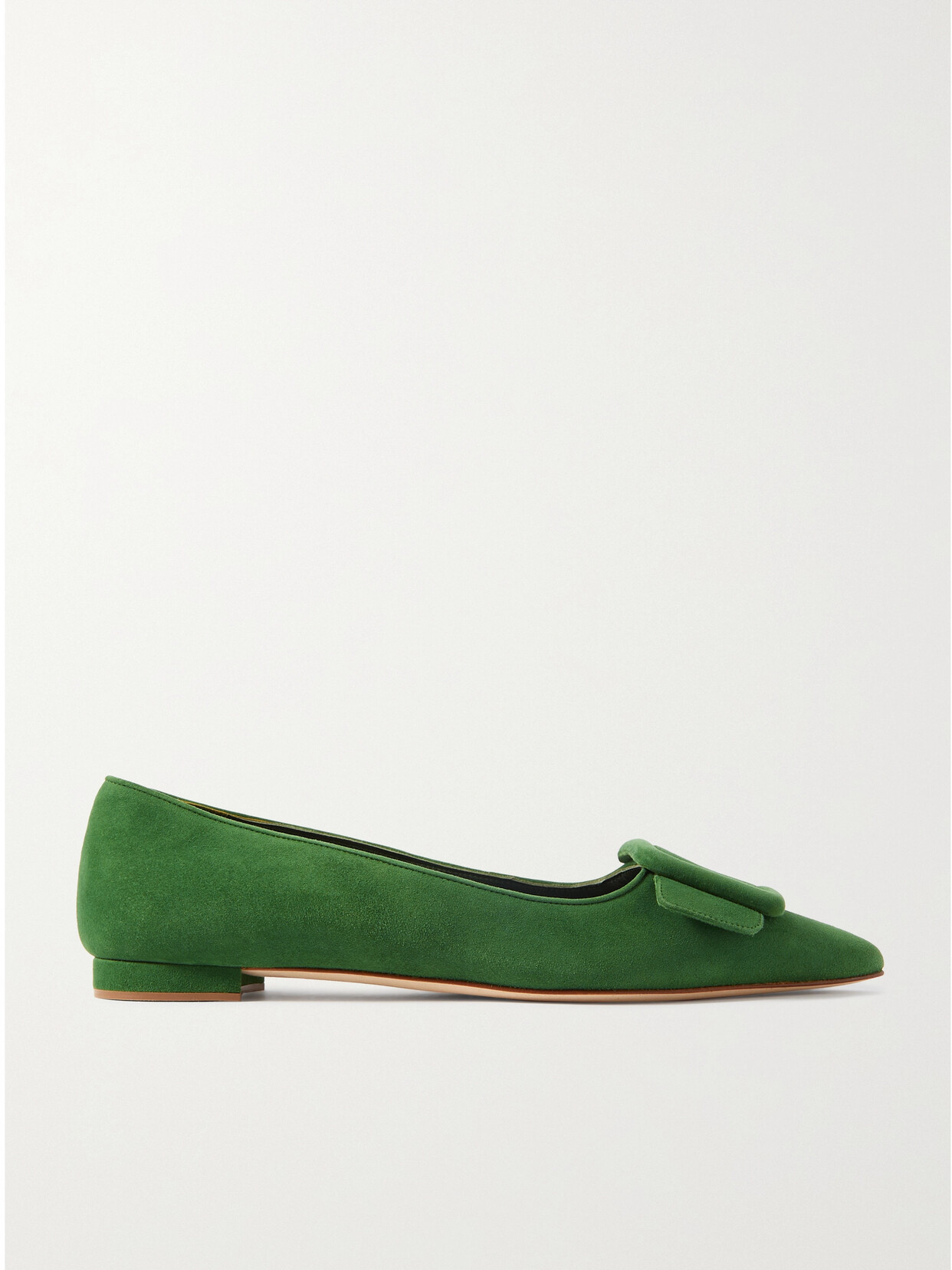 Manolo Blahnik Maysale Suede Point-toe Flats In Green