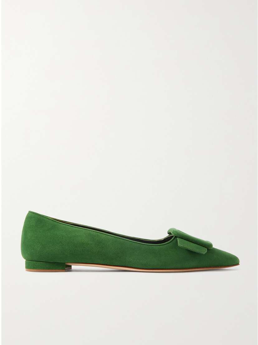Manolo Blahnik Maysale Suede Point-toe Flats