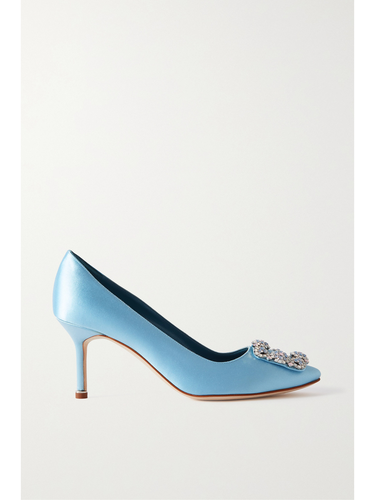 Shop Manolo Blahnik Hangisi Opal 70 Crystal-embellished Satin Pumps In Blue