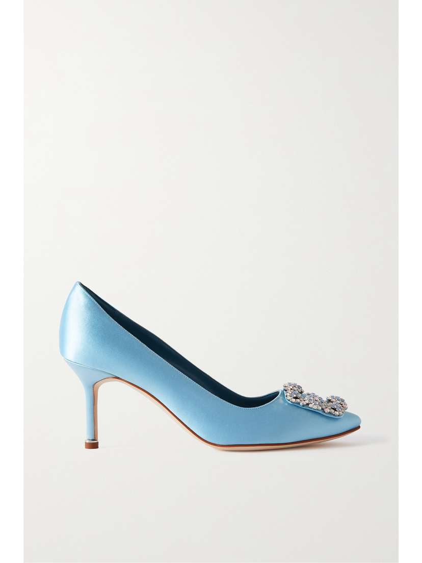 Manolo Blahnik Hangisi Opal 70 Crystal-embellished Satin Pumps