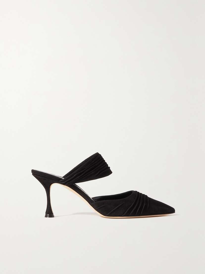 Manolo Blahnik Circeamu 70 Ruched Suede Mules