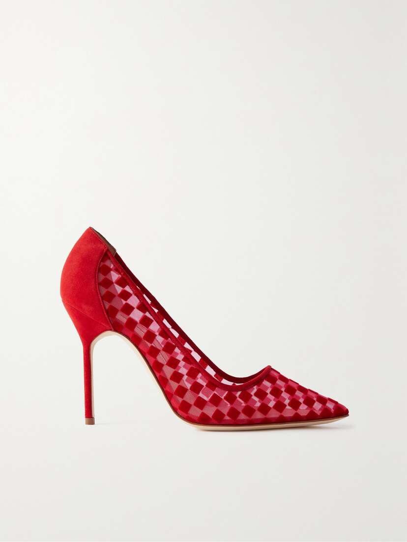 Manolo Blahnik Bbla 105 Suede And Flocked Mesh Pumps