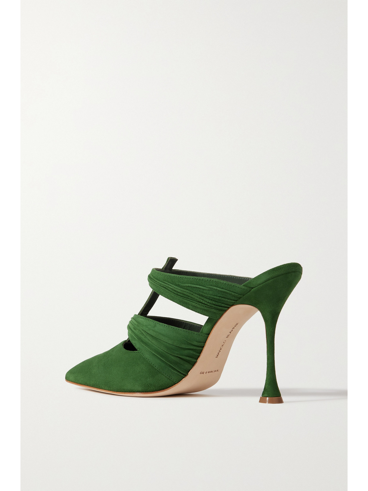 Shop Manolo Blahnik Kerua 105 Cutout Gathered Suede Mules In Green