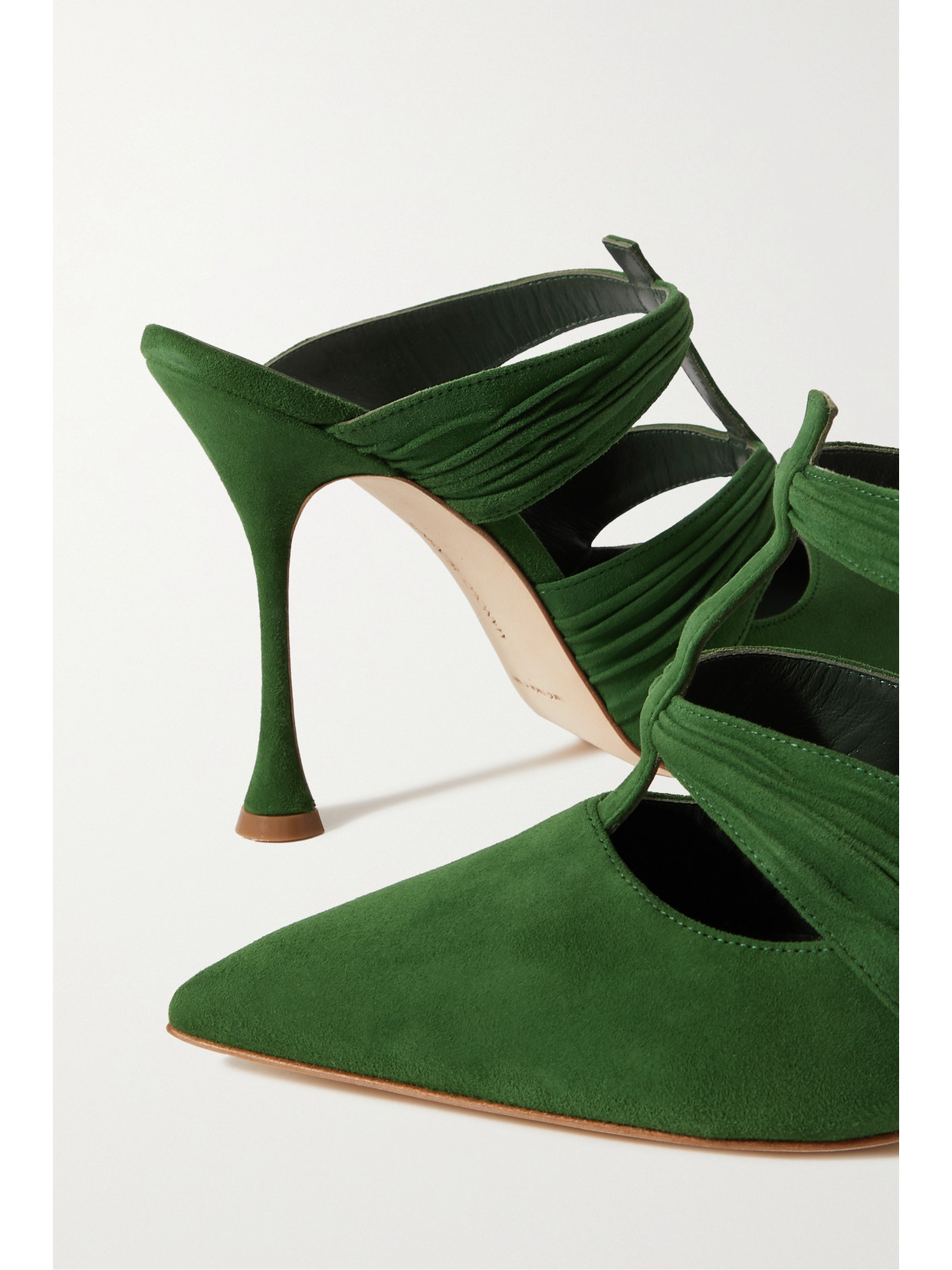 Manolo Blahnik Kerua 105 Cutout Gathered Suede Mules In Green
