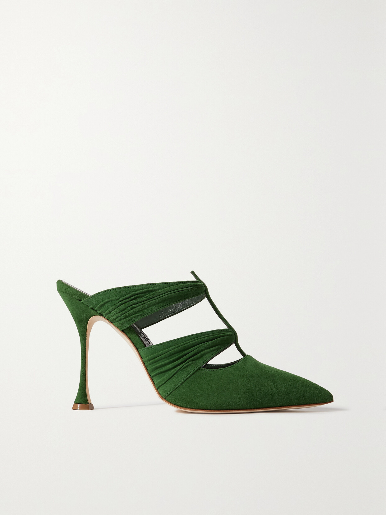 Manolo Blahnik Kerua 105 Cutout Gathered Suede Mules In Green