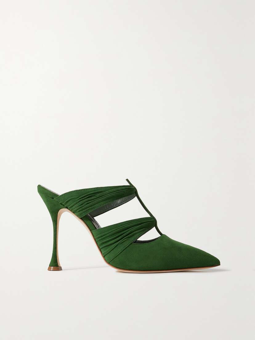 Manolo Blahnik Kerua 105 Cutout Gathered Suede Mules