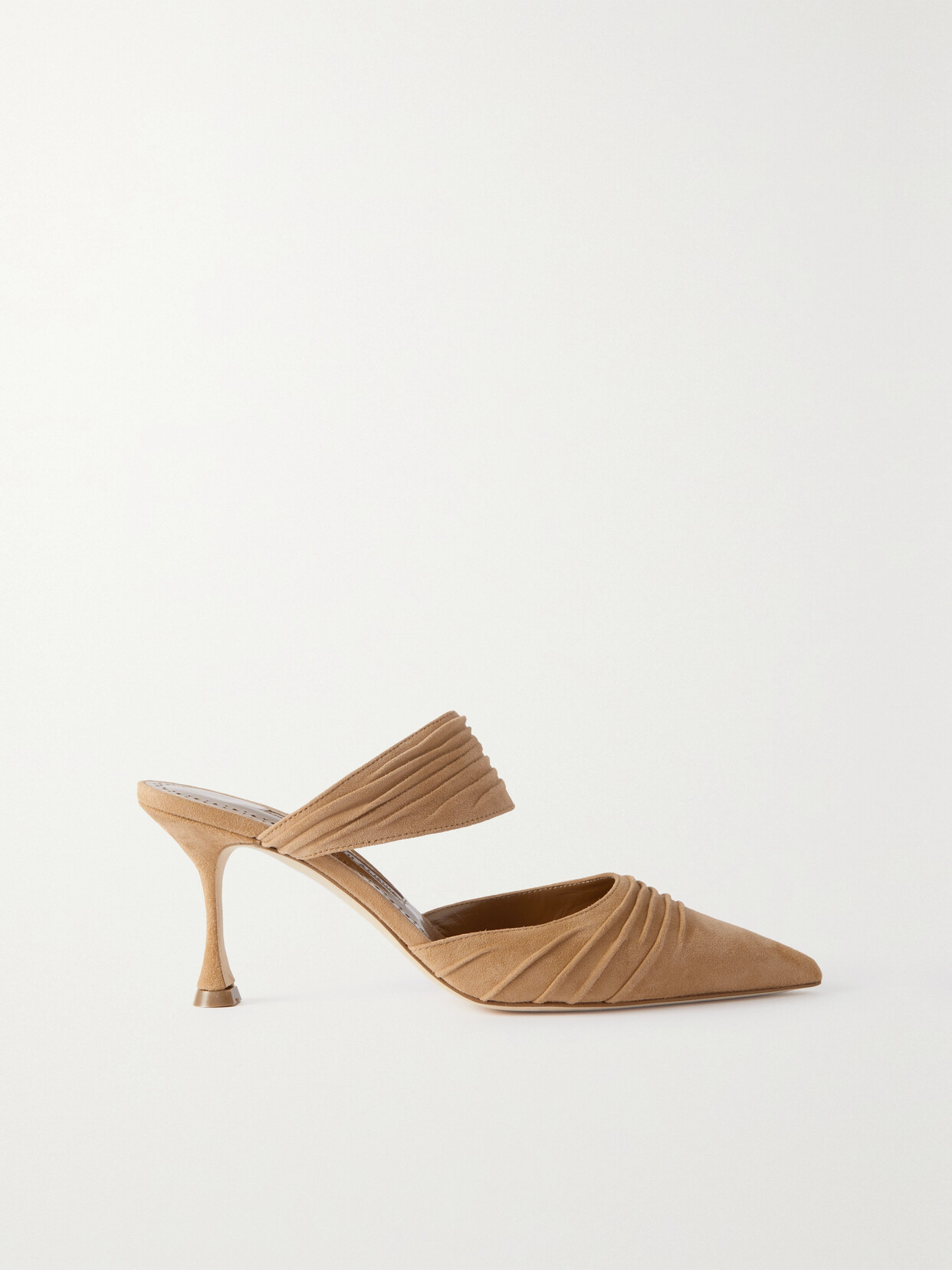 Shop Manolo Blahnik Circeamu 70 Ruched Suede Mules In Brown