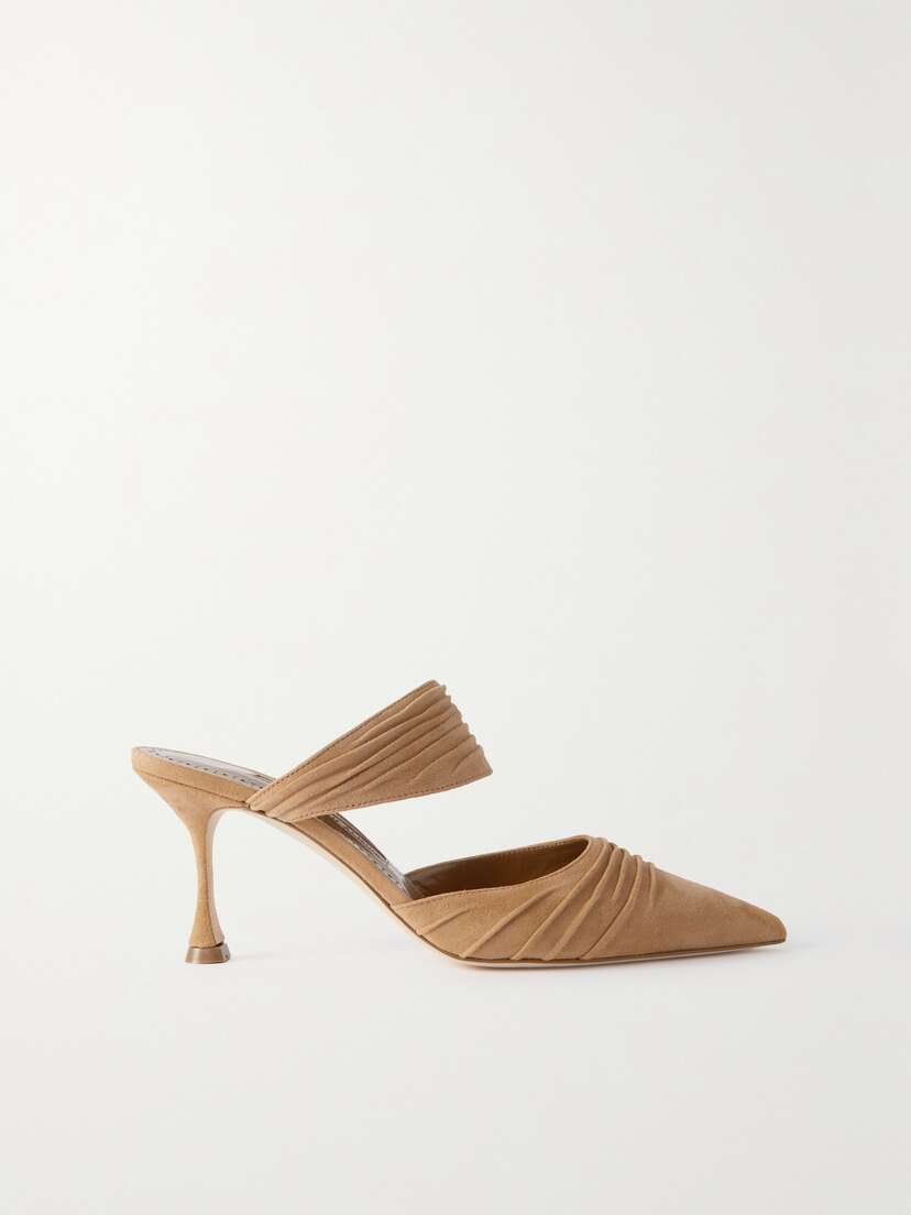 Manolo Blahnik Circeamu 70 Ruched Suede Mules