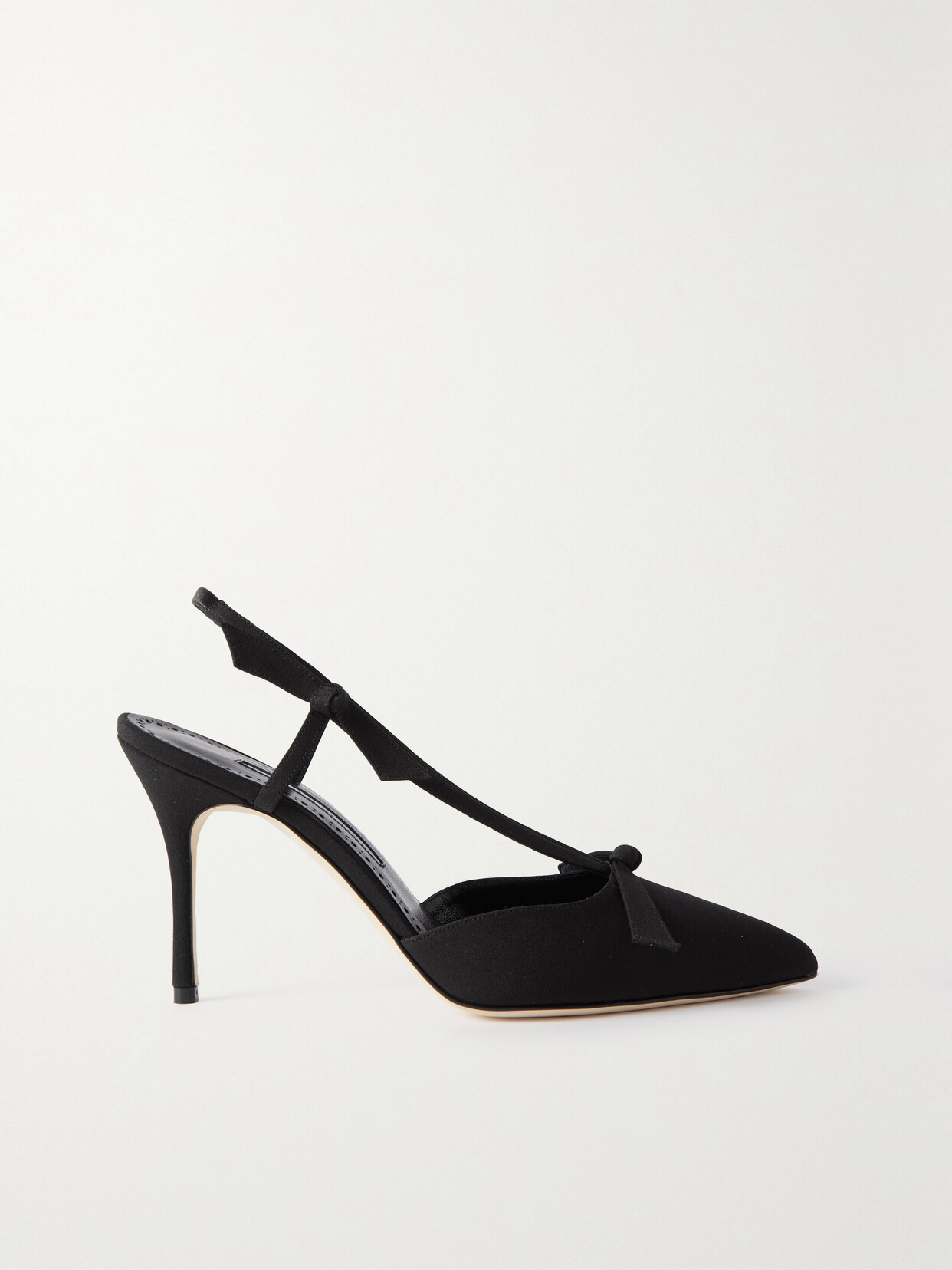 Shop Manolo Blahnik Corintia 90 Bow-embellished Crepe De Chine Slingback Pumps In Black