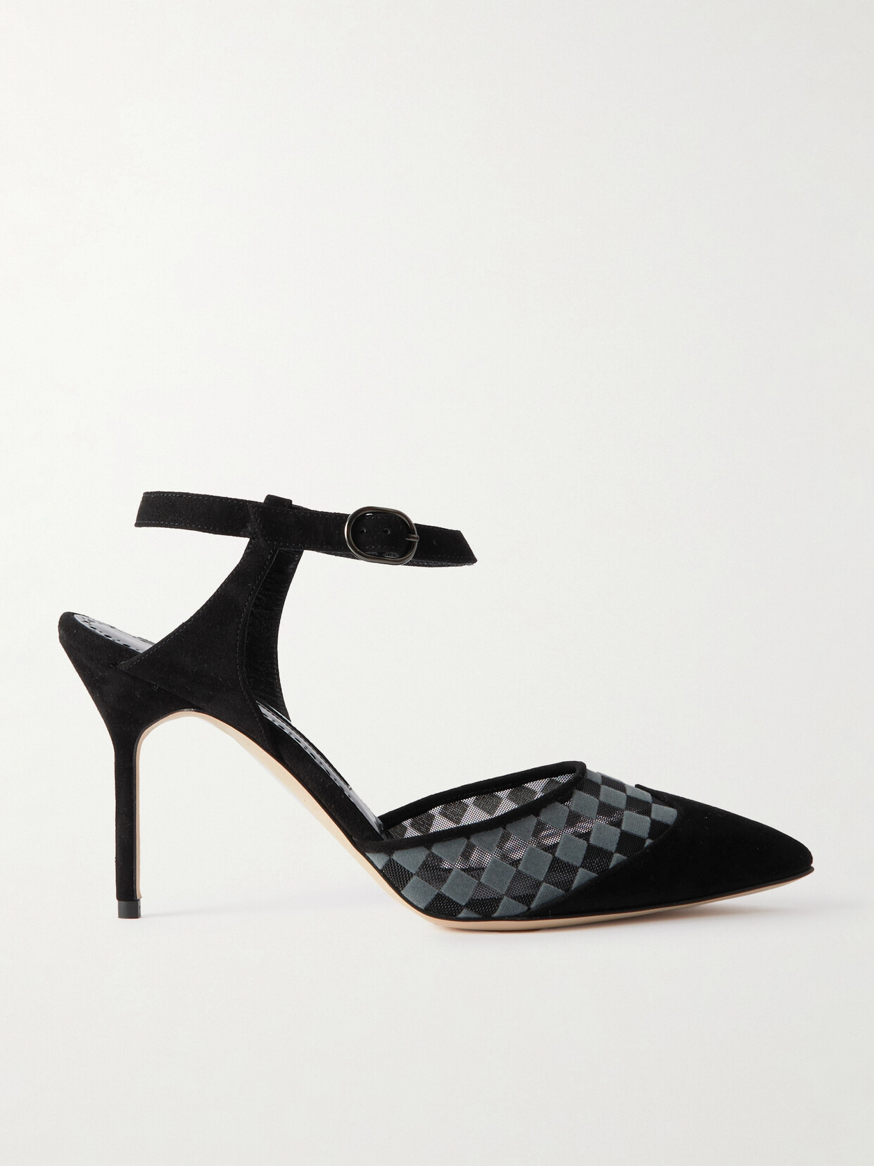 Manolo Blahnik Mingonna 90 Checked Mesh And Suede Pumps In Black