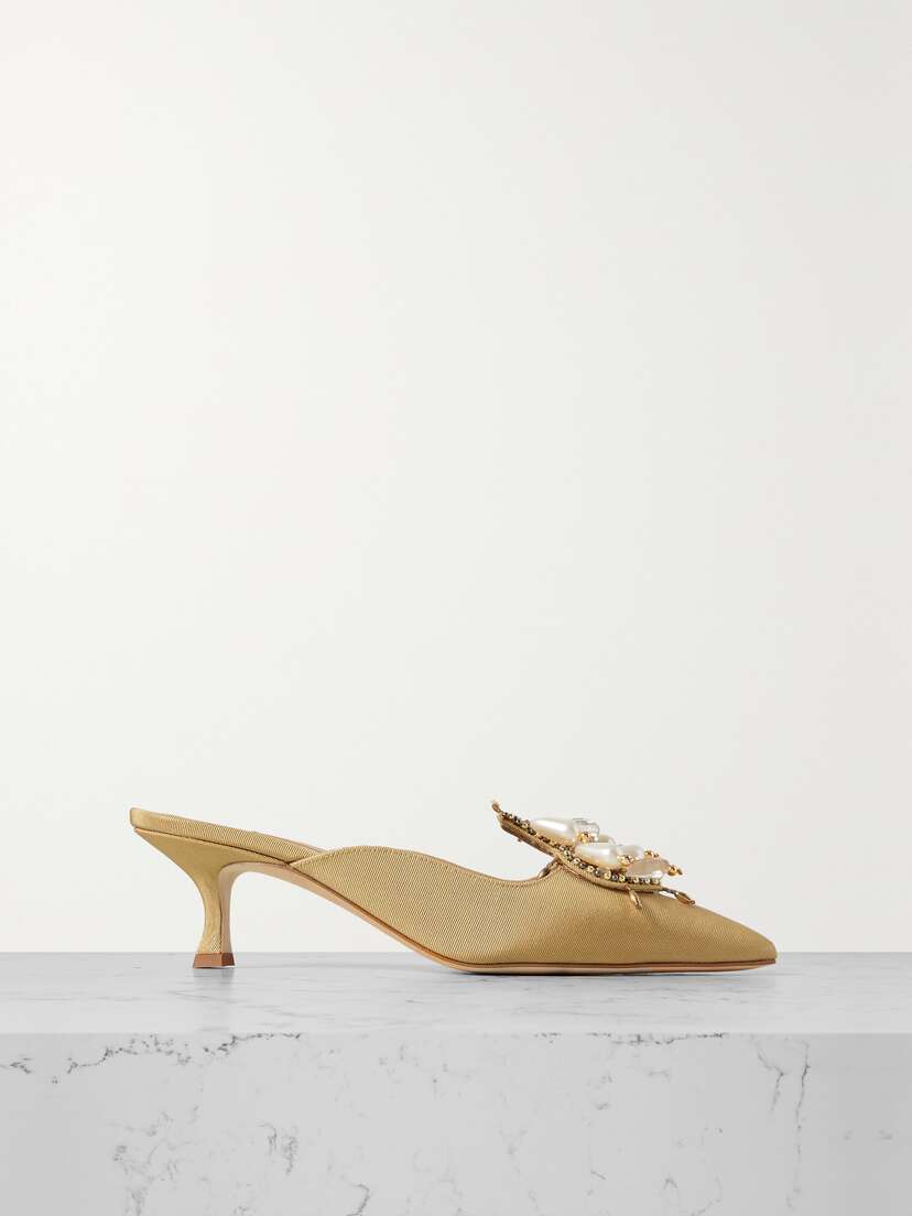 Manolo Blahnik Orientalia 50 Embellished Grosgrain Mules