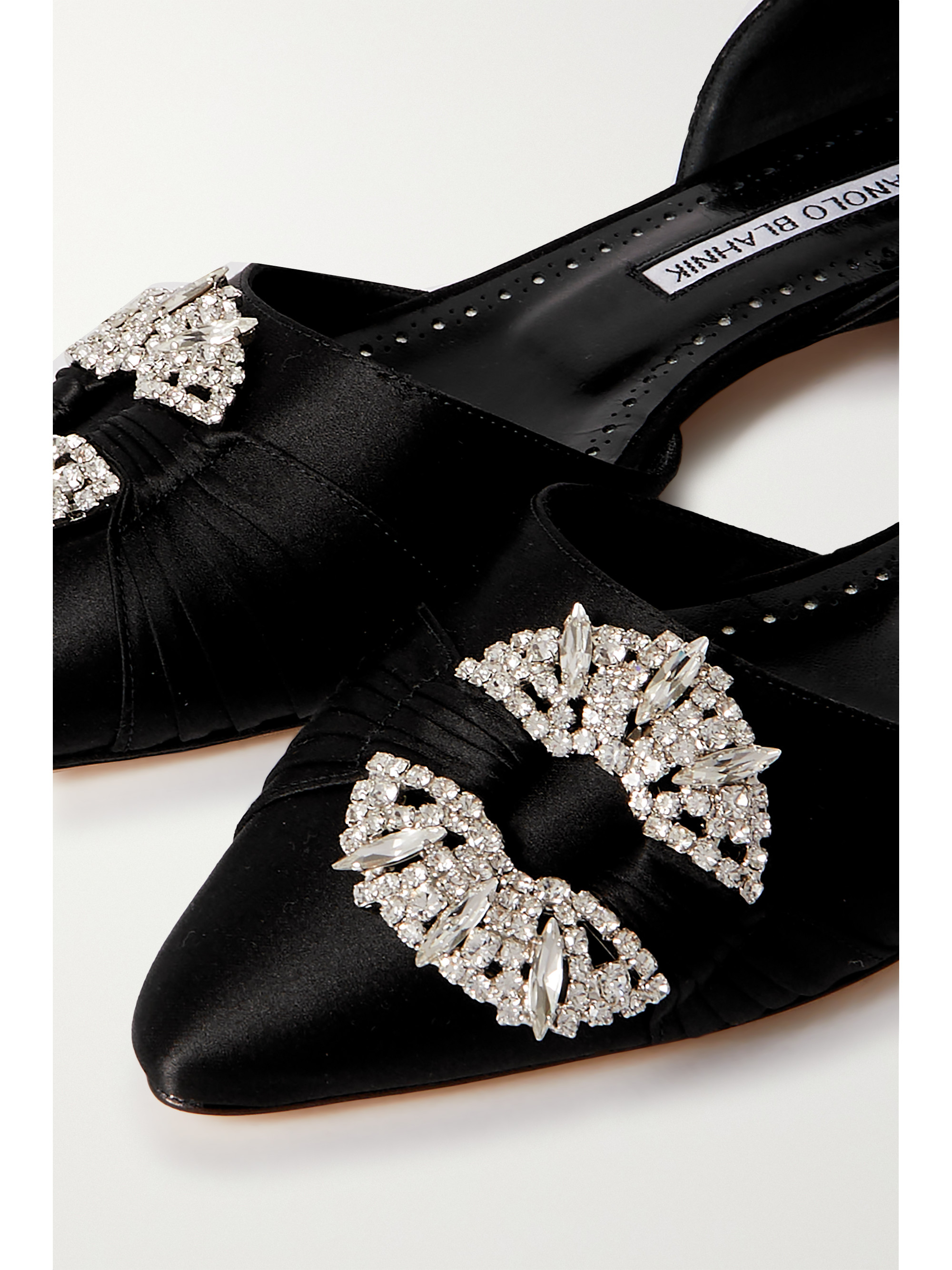 MANOLO BLAHNIK Luanda crystal-embellished satin point-toe flats