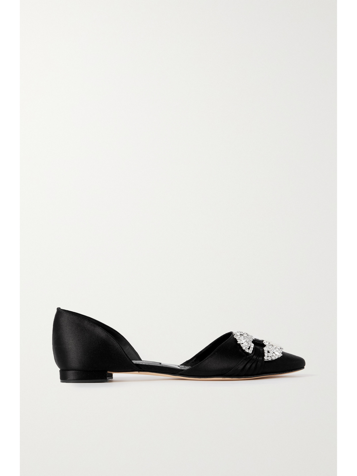 Manolo Blahnik Luanda Crystal-embellished Satin Point-toe Flats - Black