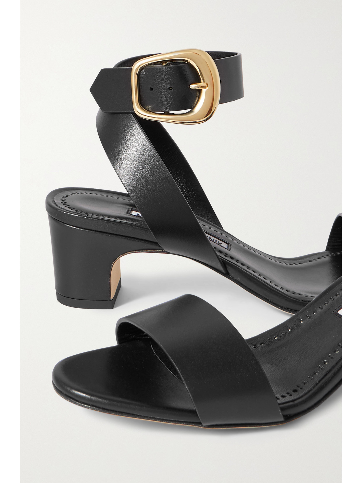 Manolo Blahnik Brutas Leather Sandal 50mm In Black In Black