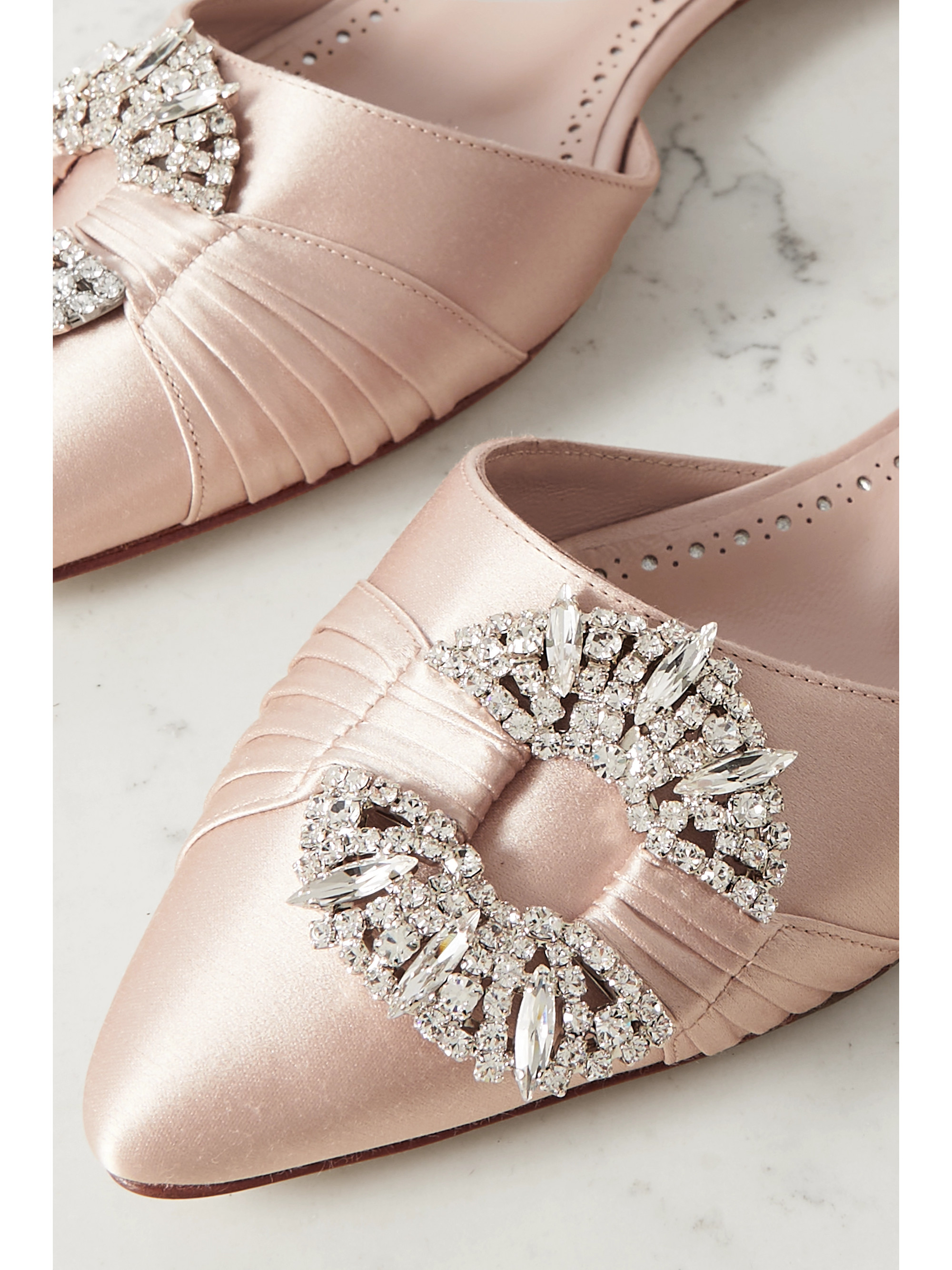 MANOLO BLAHNIK - Luanda crystal-embellished satin point-toe flats