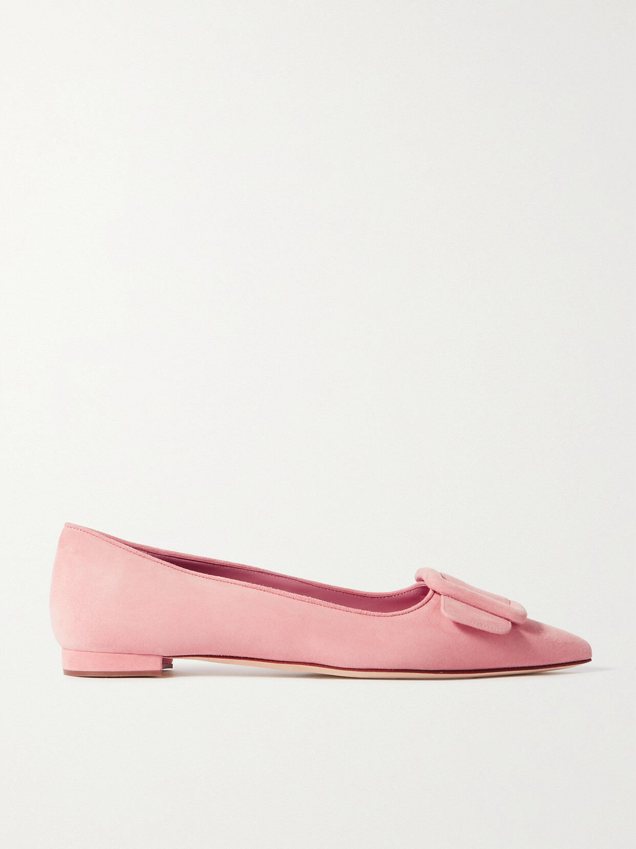 Manolo Blahnik Maysale Suede Point-toe Flats In Pink