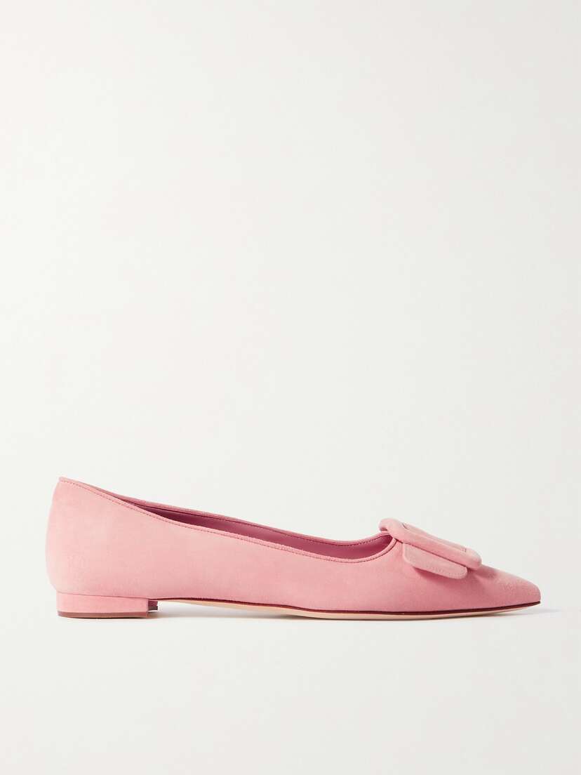 Manolo Blahnik Maysale Suede Point-toe Flats
