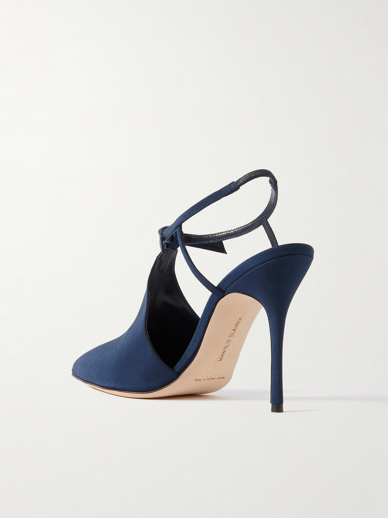 Shop Manolo Blahnik Horna 105 Embellished Silk Crepe De Chine Slingback Pumps In Blue