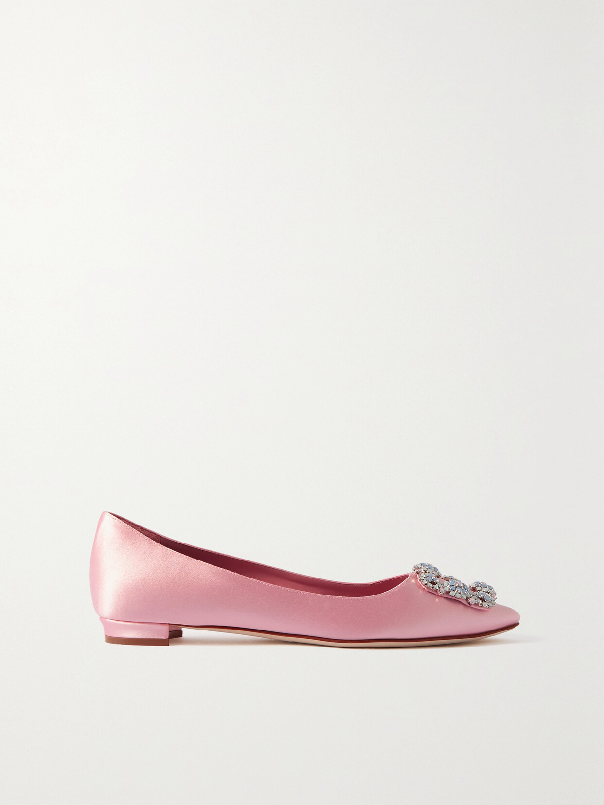 Manolo Blahnik Hangisi Crystal-embellished Satin Point-toe Flats - Pink
