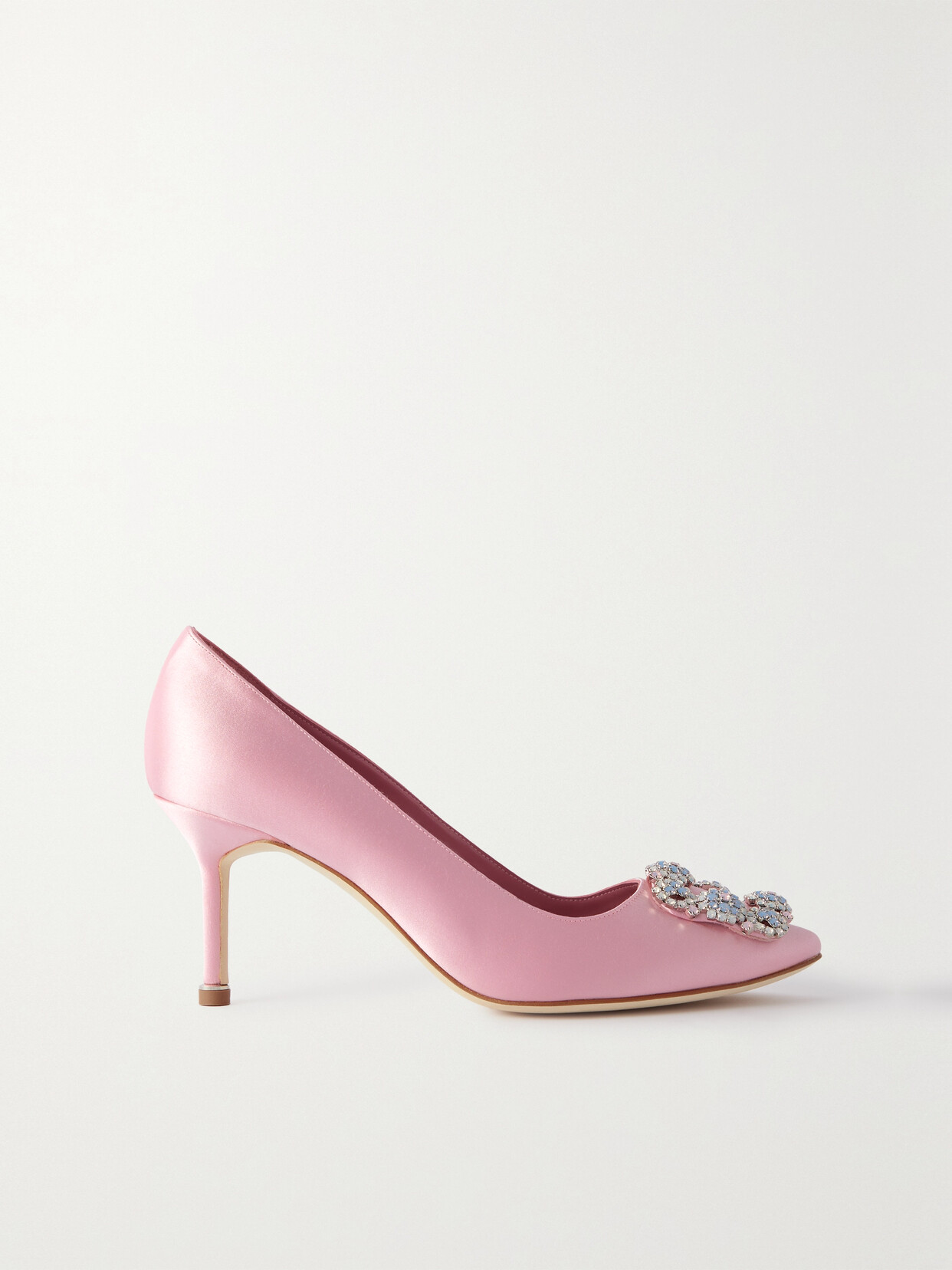 Manolo Blahnik - Hangisi Opal 70 Crystal-embellished Satin Pumps - Pink