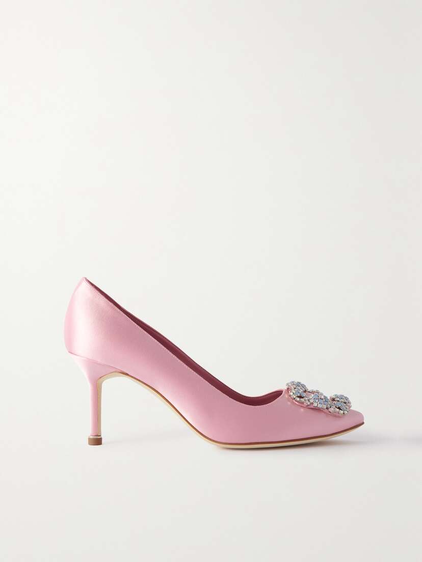 Manolo Blahnik Hangisi Opal 70 Crystal-embellished Satin Pumps