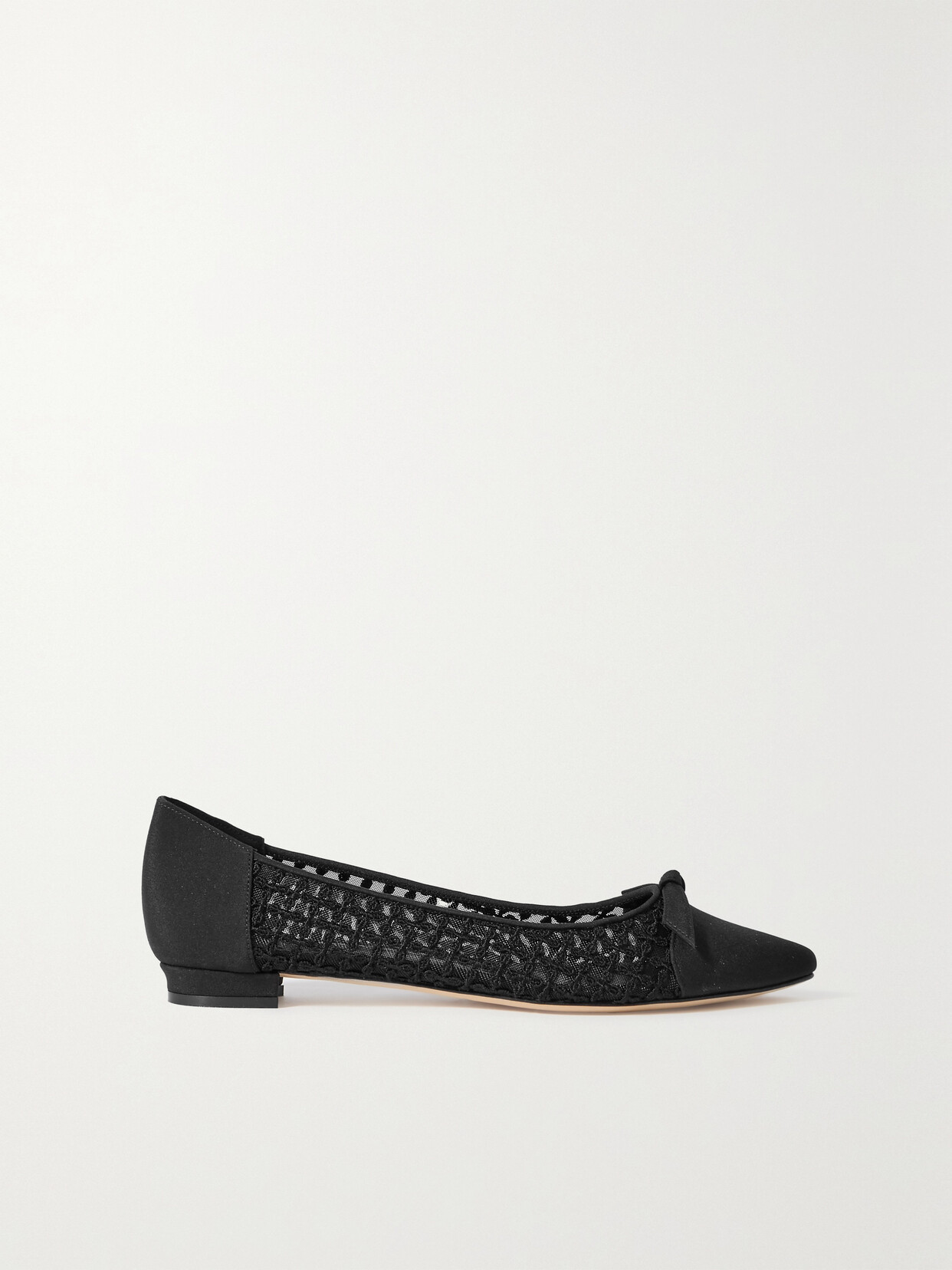 Manolo Blahnik - Tiakala Lace-trimmed Mesh And Crepe De Chine Ballet Flats - Black