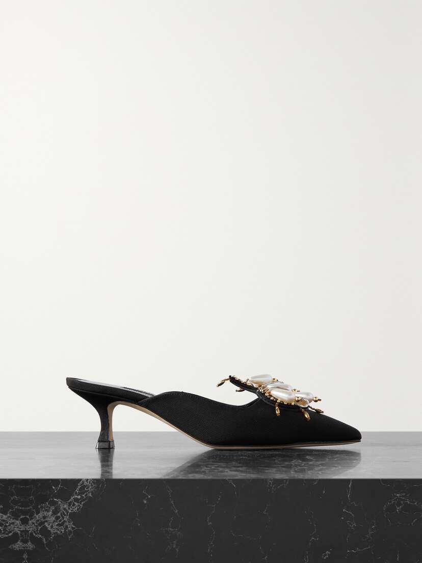 Manolo Blahnik 50 Embellished Grosgrain Mules