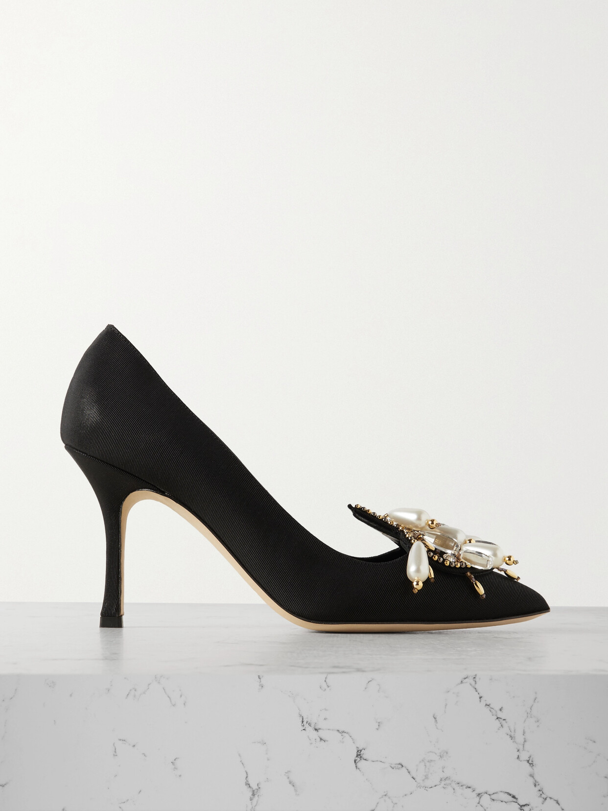 MANOLO BLAHNIK 90 EMBELLISHED GROSGRAIN PUMPS
