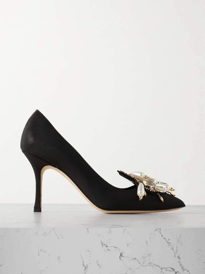 Manolo Blahnik 90 Embellished Grosgrain Pumps
