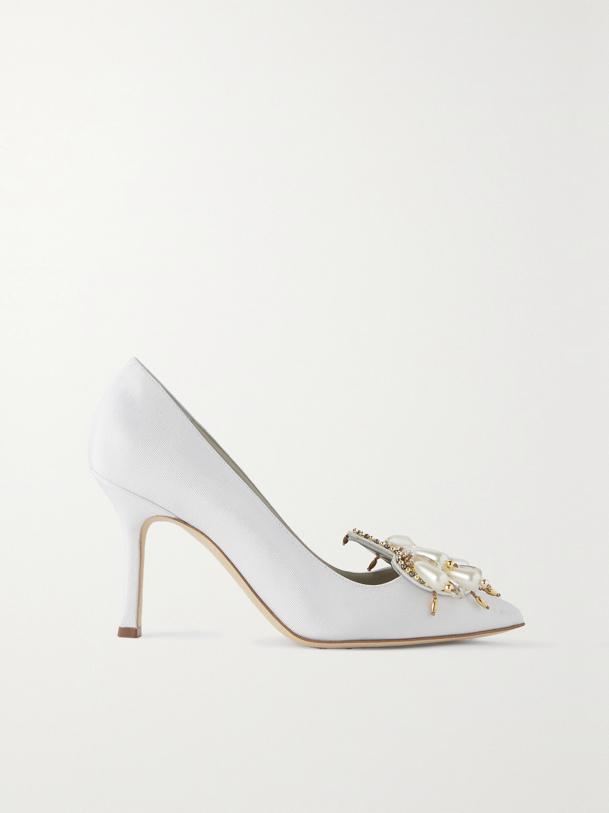 Manolo Blahnik 90 Embellished Grosgrain Pumps In Silver