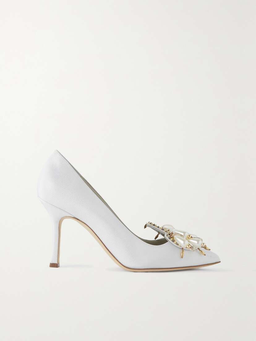 Manolo Blahnik 90 Embellished Grosgrain Pumps