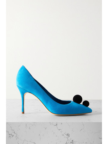 MANOLO BLAHNIK Piera 105 pom pom-embellished suede pumps