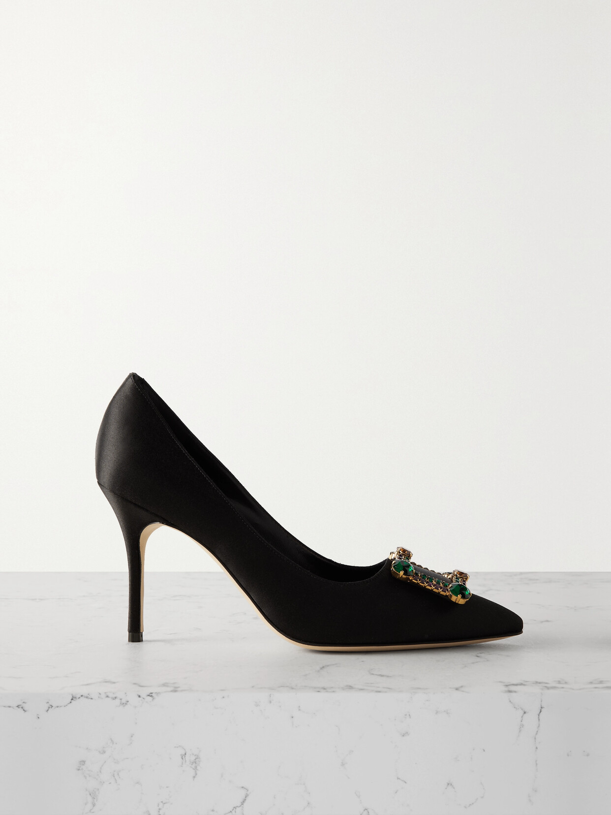 Manolo Blahnik - Vitala 90 Crystal-embellished Satin Pumps - Black