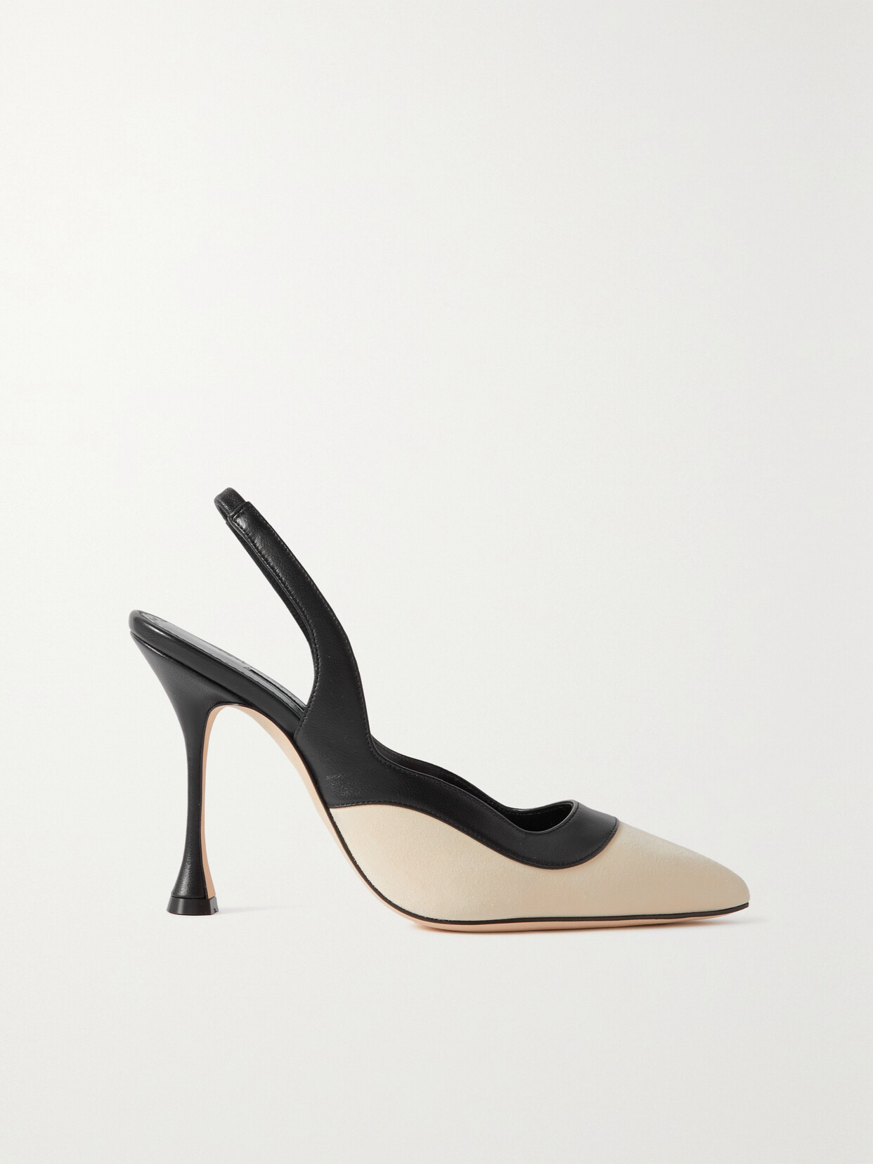Manolo Blahnik Goga 105 Leather And Suede Slingback Pumps - Black