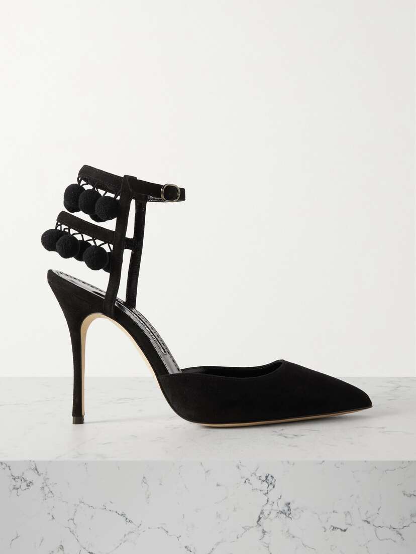 Manolo Blahnik Tumusami 105 Pom Pom-embellished Suede Pumps