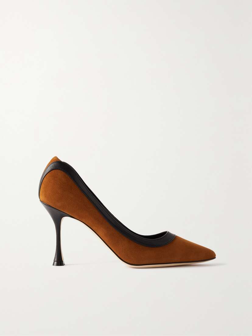 Manolo Blahnik Dalina 90 Leather-trimmed Suede Pumps