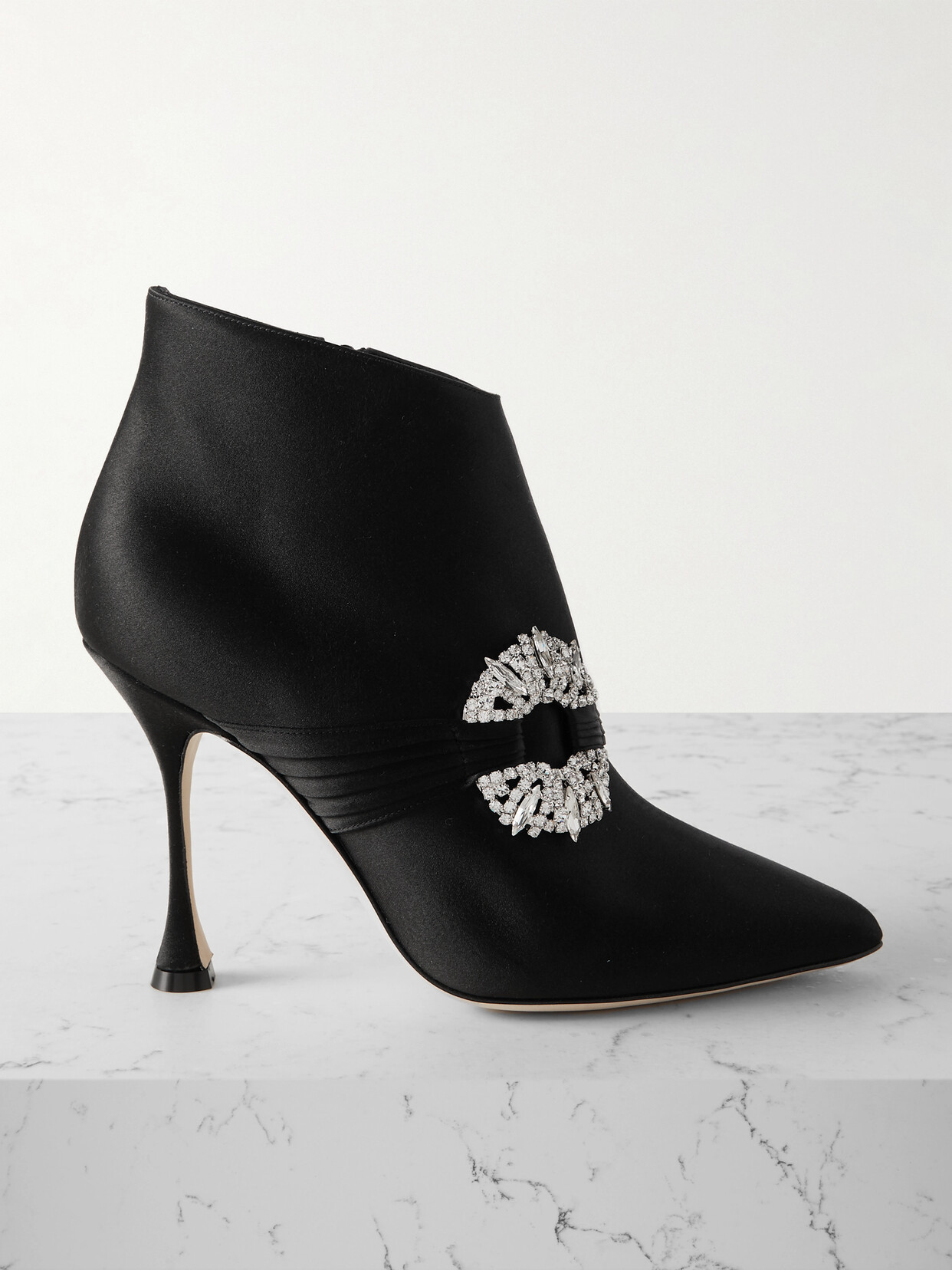 Manolo Blahnik Prabina 105 Crystal-embellished Satin Ankle Boots In Black