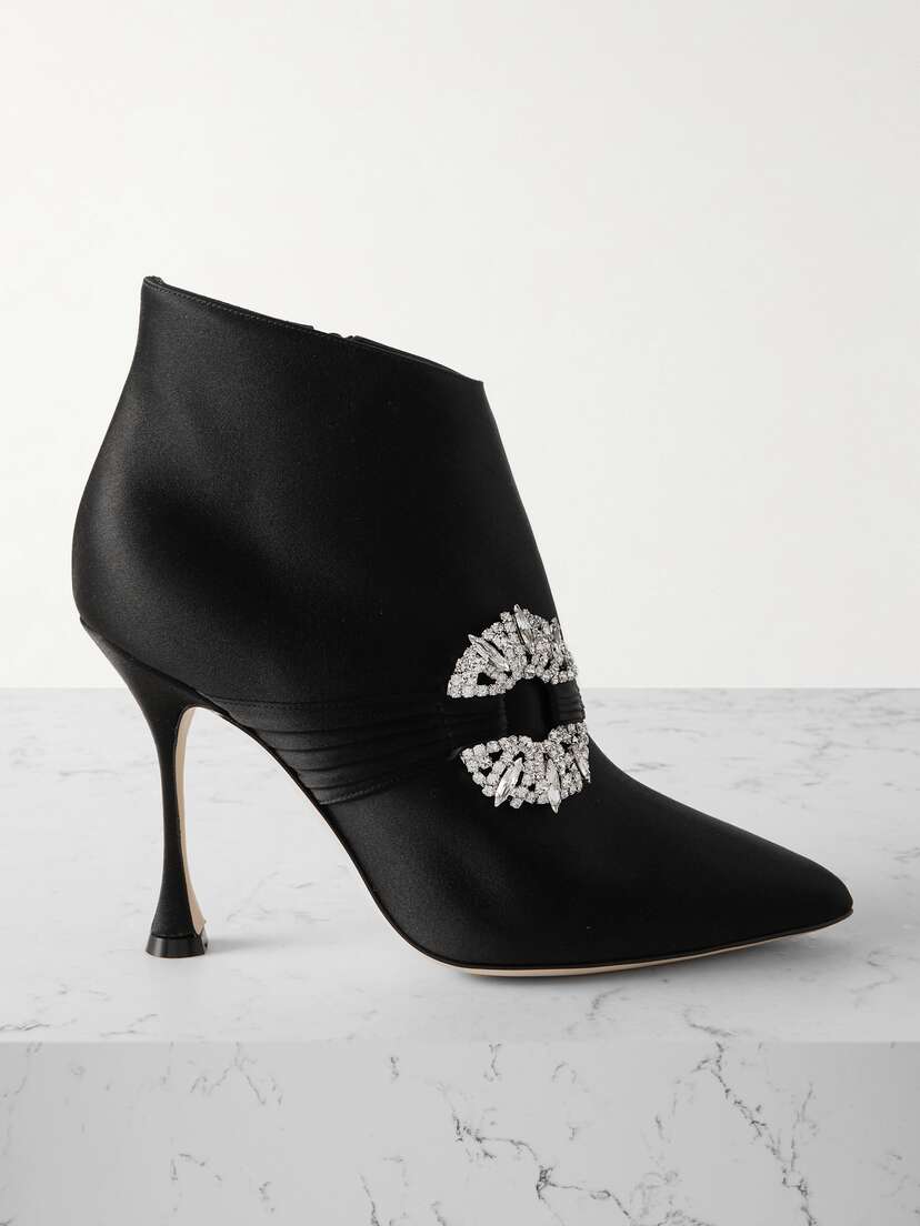Manolo Blahnik Prabina 105 Crystal-embellished Satin Ankle Boots